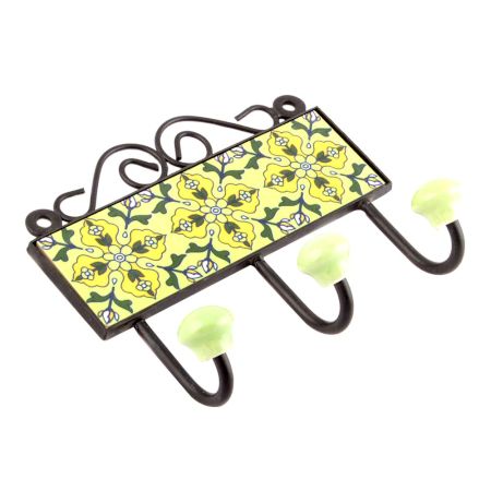 Pea Green And Forest Green Floral Tiles Hooks